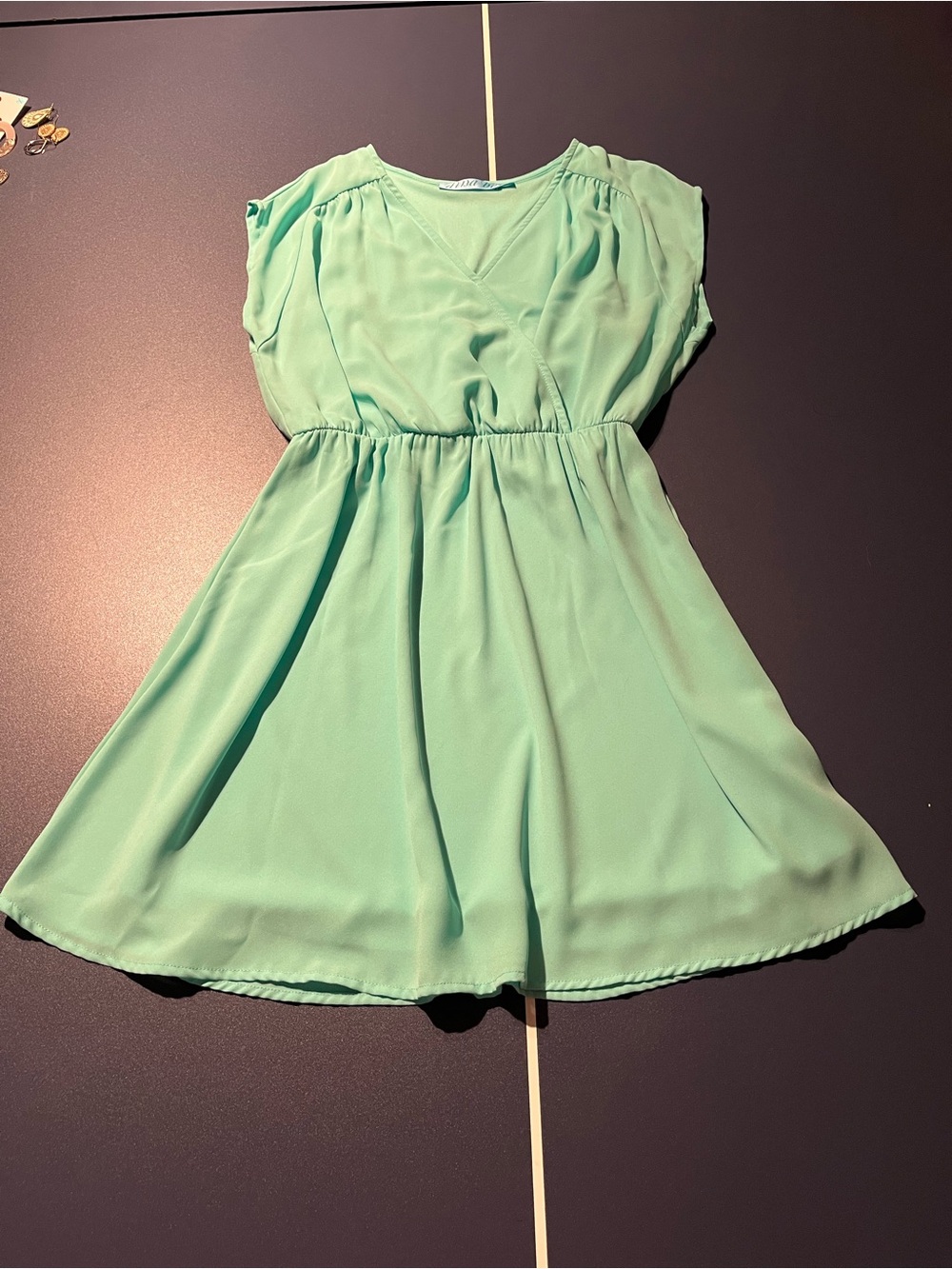 dina be Seafoam Green Short Sleeve V-Neck Fit-and-Flare Dress